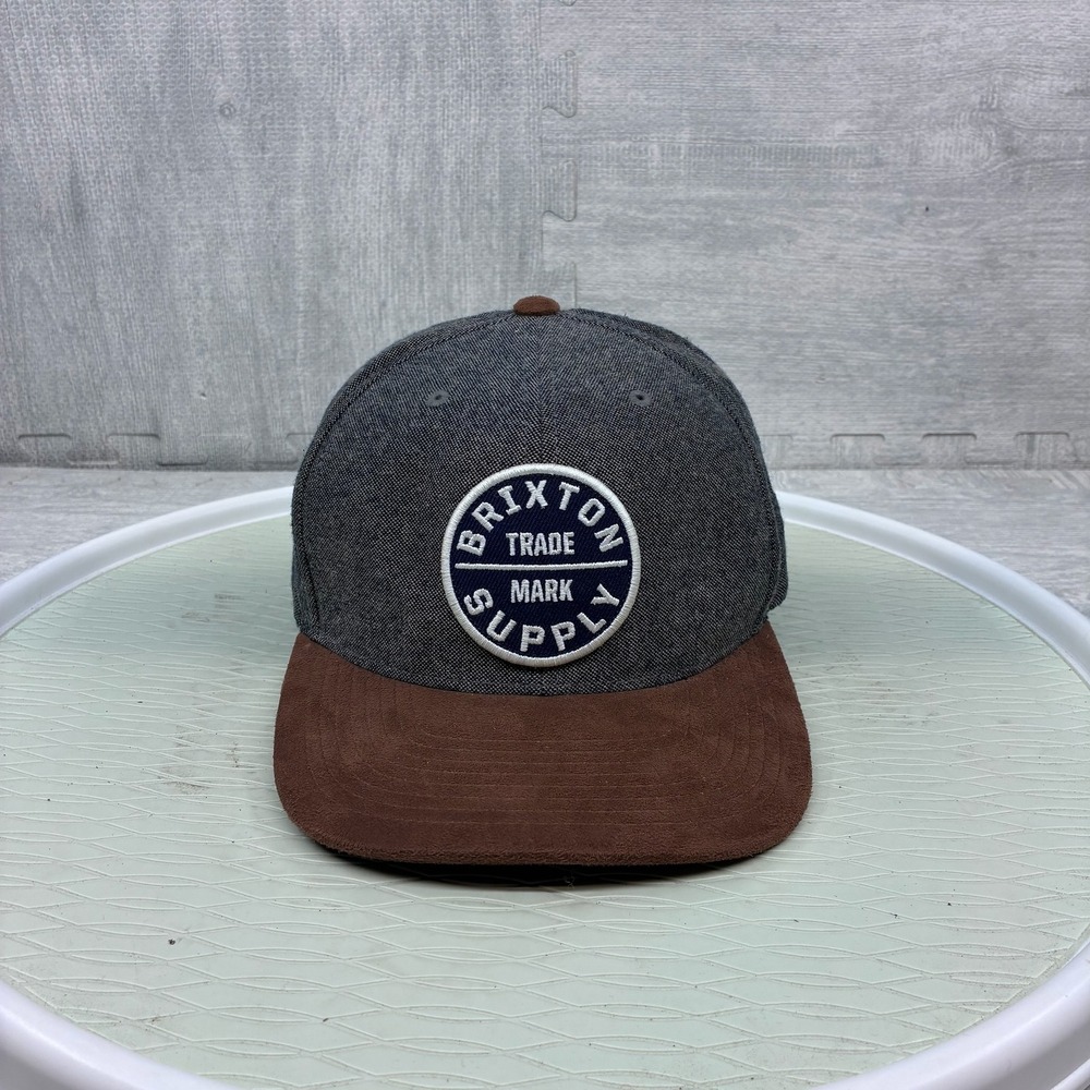 Brixton Supply Hat Mens OSFM Gray Brown Faux Suede Brim Snapback Cap 20852